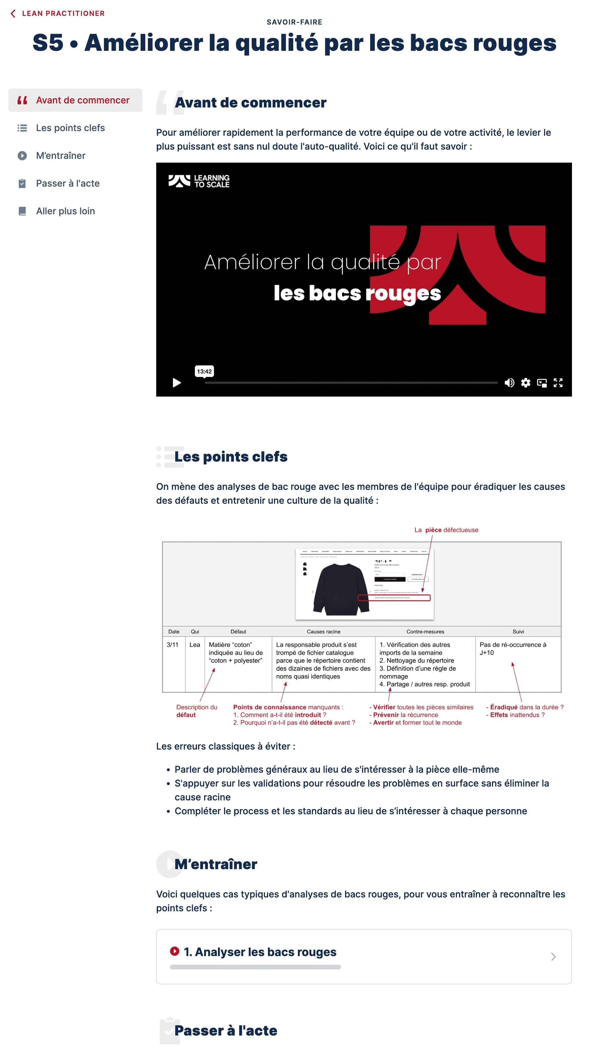 Module en ligne « Améliorer la qualité par les bacs rouges » de l’académie Learning to Scale